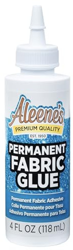Aleene's Permanent Fabric Glue 4 fl oz, Machine Washable Adhesive, No-Sew Strong Bond Adhesive for Clothing, Denim, Polyester, Cotton, Flannel Materials, Dries Flexible