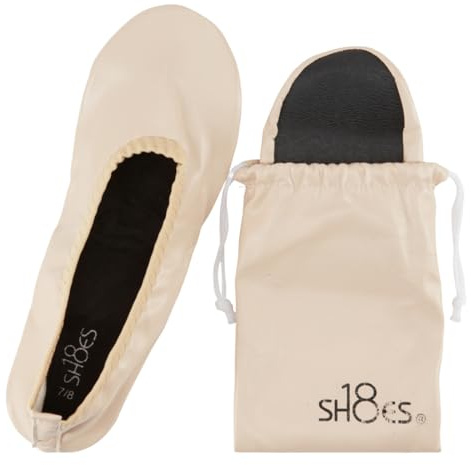 Shoes8teen Women's Foldable Portable Travel Ballet Flat Shoes w/Matching Carrying Case SH-18 Nude 5/6