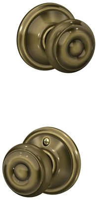 Schlage F10 V GEO 609 Georgian Door Knob, Hall & Closet Passage Lock, Antique Brass