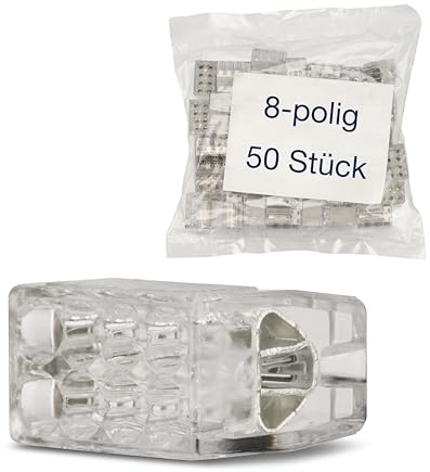 REV Kabelklemme, Steck-Dosenklemmen 8-polig, 0,5-2,5mm², für starre Adern, 50 Stück, transparent
