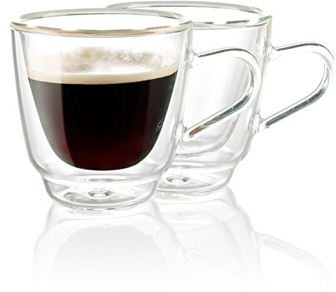 Cucina di Modena Tazzine da espresso: tazze da caffè a doppia parete, in vetro, set da 2 (tazze da caffè a doppia parete, bicchiere, caffè)