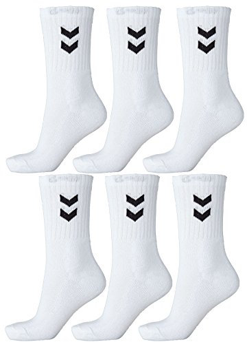 Hummel Lot de 6 paires de chaussettes de sport unisexes Blanc Tailles 41 à 45