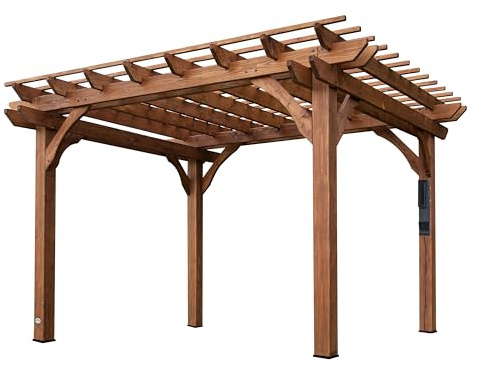 Backyard Discovery Beaumont 12' x 10' Traditional Cedar Wood Pergola Kit with Trellis Roof, All-Season Durability, High-Wind Rating, PowerPort, Shade for Outdoor Patio, Deck, Garden, and Entertaining