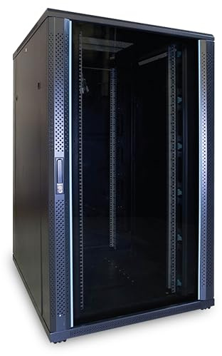 DSIT 27HE 19 tums serverskåp – med glasdörr (B x D x H) 800 x 1 000 x 1 400 mm – svart – låsbart – lastkapacitet 800 kg – genomtänkt design