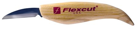 FLEXCUT KN14 Roughing Knife 2″ High-Carbon Steel Straight Blade, Ergonomic Ash-wood Handle, 0.15 lb, Flexible Spring Steel Shaft, Made in USA