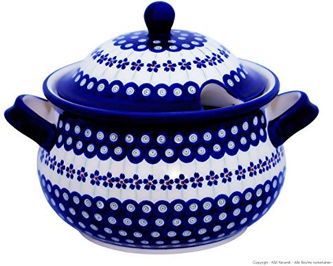 Blue Rose Polish Pottery Flowering Peacock Soup Tureen