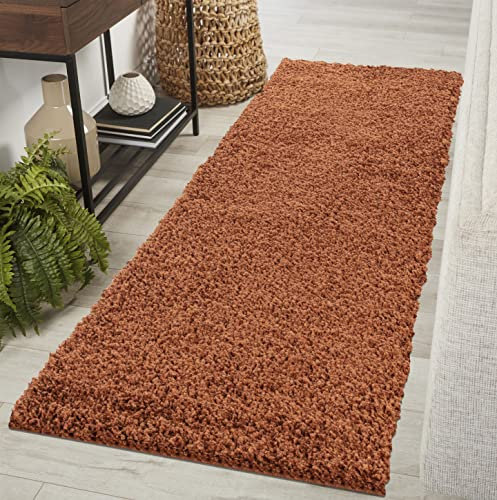 Serdim Rugs Living Room Hallway Runner Shaggy Rugs, Polypropylene, Terracotta, 60x220cm(2x7'3)