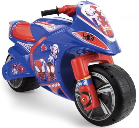 Moto per Bambini 4 ai 7 Anni - Moto per Bambino 4-5 - 6 e 7 Anni Ruote Larghe Stabile Senza Pedali - Ergonomica Maniglia Trasporto + Design Spidey - INJUSA
