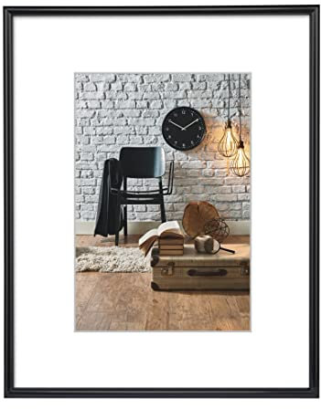 Hama Bilderrahmen „Sevilla“, 40x60cm (Kunststoffrahmen, Fotorahmen, Hochformat, Querformat, zum Hängen, Hängevorrichtung, mit Passepartout, bruchsicher, Bildformat 30 x 45 cm, Polystyrol) schwarz