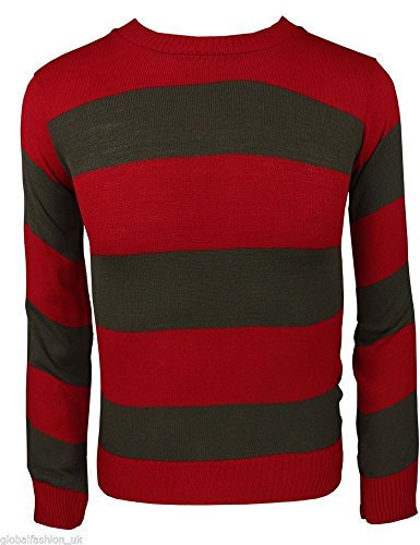 Wicked Fun Mens Stripe Long Sleeve Freddie Jumper (Large, Red & Green)