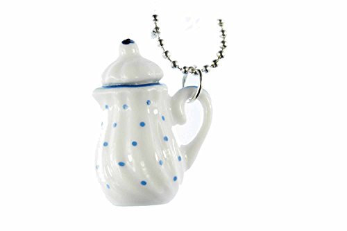 Miniblings kaffekanna tekanna porslin halsband – handgjorda modesmycken I kedja med hänge längd: 80 cm – tekanna prickig blå, 34mm, Porslin Metall