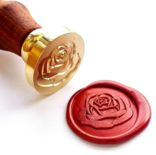 Wax Sealing Stamper, VOOSEYHOME Elegant Rose Seal Stamp with Rosewood Handle, Decorating on Invitation Envelope Sealer Letter Poster Card Snail Mail Packing for Birthday Themed Party Wedding Signature