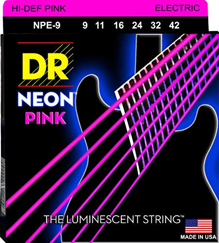 DR Strings E-Gitarrensaiten Neon-Pink, Hell 9-42, Saiten für E-Gitarren