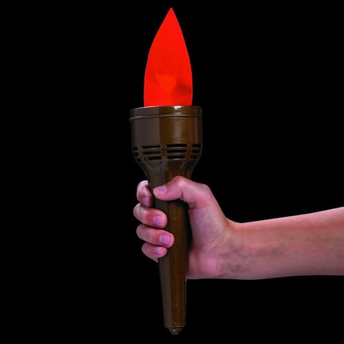 Fun Express 8 Flaming Torch Plastic Light with Flickering Flame, Great Scene Setter Accessorie for Tiki, Halloween, Roman and Other Party Themes