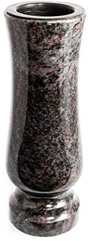 Afterglow Snygg gravvas av äkta oriongranit, mörk höjd 27 cm/Ø 11 cm, gravdekoration, väderbeständig, frostsäker, granitvas med plastinsats, kyrkogårdsvas