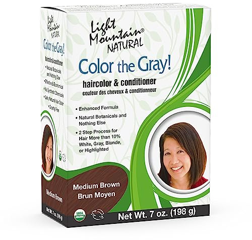Light Mountain Henna Hair Color & Conditioner, Color the Gray – Medium Brown Hair Dye for Men/Women, Chemical-Free Semi-Permanent Hair Color for White, Gray, Blonde, or Highlighted Hair, 7 Oz