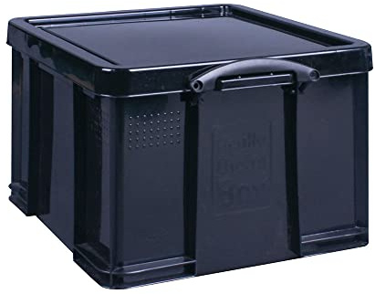 Really Useful Box Plastic Storage 42 Litre Solid Black with Yellow Handles