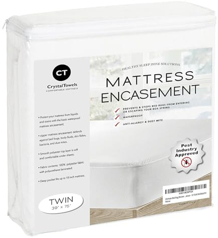 Waterproof Mattress Protector Twin Size - 6-Sided Zippered Mattress Encasement, Breathable Fabric Cover, Machine Washable, Fits Twin Mattress 39 x 75 Inches, Up to 16 Deep