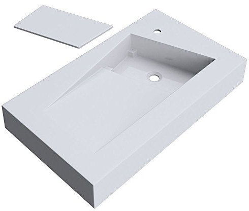 Durovin Bathrooms Luxurious Stone Resin Bathroom Basin - Wall Hung Or Countertop Mount Rectangular Bathroom Sink - One Corner Tap Hole - 800 x 460mm - Concealed Waste