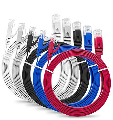 MutecPower SLIM FLAT 2m Cat6 RJ45 Ethernet Network Patch Lan cable - Multi Coloured 5 Pack - 2 meter + 15 Cable ties