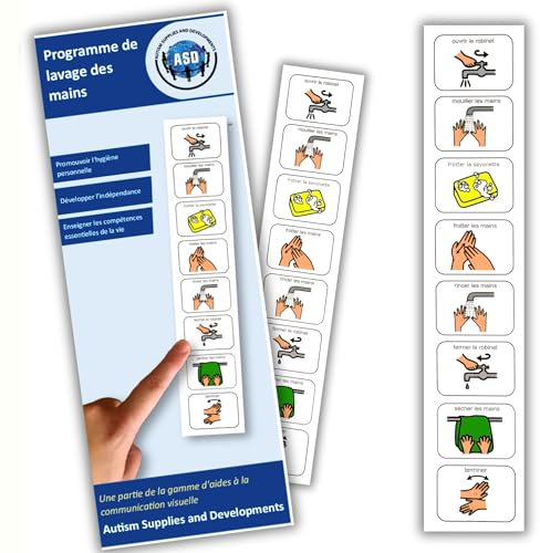 Lavage des Mains -Tableau Visuel Apprentissage Enfant –Séquentiel Autonomie Hygiène des Mains – Pictogrammes Autisme-Outil pour la Maternelle/TSA/TDAH