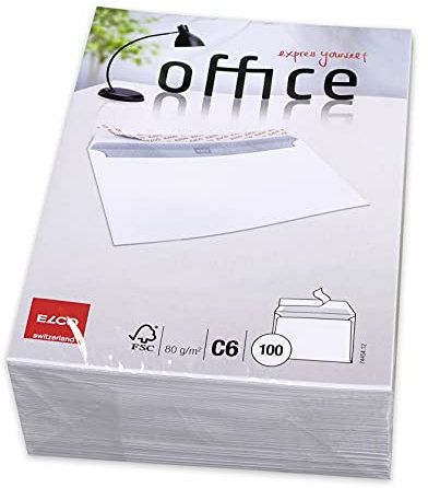 Elco 74454.12 Office Verpackung mit 100 Briefumschläge/Versandtasche, Haftklebeverschluss, C6, 80g, weiss, Fenster: nein
