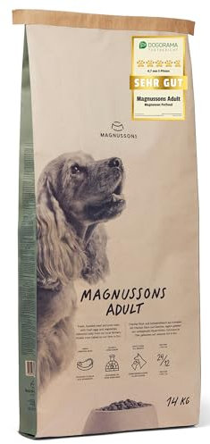 MAGNUSSONs Adult (1 x 14kg) | Hundetrockenfutter für erwachsene Hunde aller Rassen | Alleinfuttermittel | Hoher Anteil an frischem Fleisch | Ofengebacken