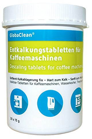 GlobaClean® Entkalkungstabletten für Kaffeevollautomat, Kaffeemaschine, Wasserkocher 30 Entkalker-Tabs kompatibel mit Siemens Jura Bosch Tassimo Miele uvm.