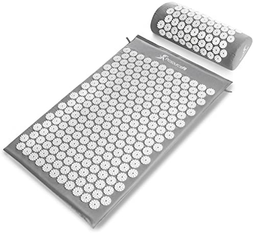 ProsourceFit Acupressure Mat and Pillow Set for Back/Neck Pain Relief and Muscle Relaxation, Grey