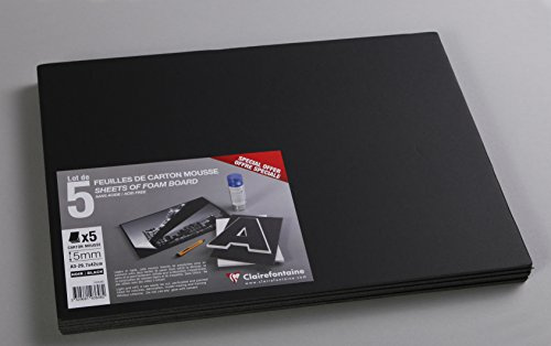 Clairefontaine 193648C - Confezione di Carton Mousse 5 fogli 29,7x42 cm, spessore 5 mm, Nero