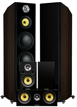 Fluance Signature HiFi Surround Sound Home Theater 5.0 Channel Speaker System including 3-Way Floorstanding Towers, Center Channel and Rear Surround Speakers - Natural Walnut (HFHTBW)