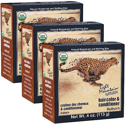 Light Mountain Henna Hair Color & Conditioner - Auburn Hair Dye for Men/Women, Organic Henna Leaf Powder and Botanicals, Chemical-Free, Semi-Permanent Hair Color, 4 Oz (Pack of 3)