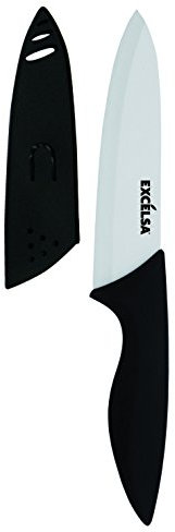Excelsa Coltello Chef con Coprilama, Ceramica, Nero/Bianco, Lama 15 cm