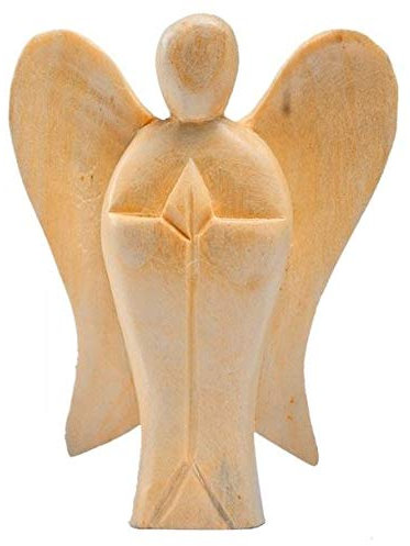 Deko Figur Schutzengel Erzengel stehend 10 cm, Holz hell braun, kleine Engelfigur betend, Kunsthandwerk aus Bali Engel Holzengel