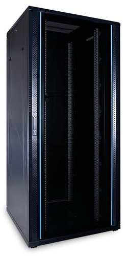 37HE 19 tums serverskåp – med glasdörr (B x D x H) 800 x 800 x 1 800 mm – svart – lastkapacitet 800 kg