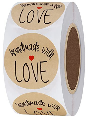 Hylabelest 3,8 cm „Handmade with Love“ (Handgemacht mit Liebe) -Aufkleber in schwarzer Schrift, insgesamt 500 Aufkleber pro Rolle 1 Roll
