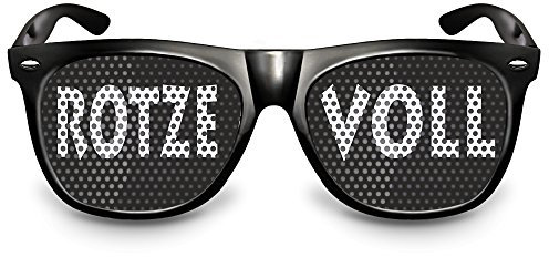 cooleartikel Partybrille Motiv „Rotze Voll“ | beklebte Sonnenbrille | Spaßbrille für Mottoparty | Atzenbrille mit UV-Schutz | UV 400 Filter 3 | Schwarz