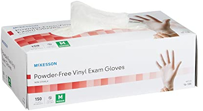 McKesson Non-Sterile Powder-Free Vinyl Exam Gloves, Smooth, Clear, Ambidextrous, M (10 Boxes of 150, 1500 Total)