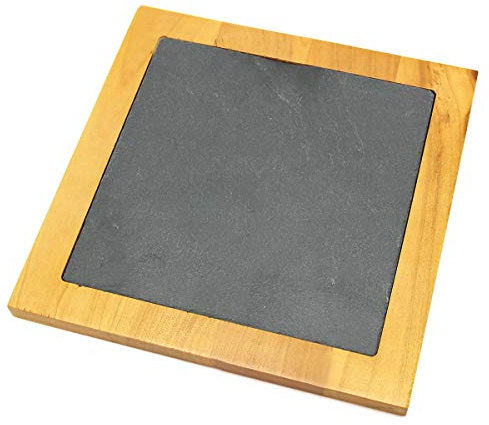Creative Home Slate and Pine Wood Trivet, 7.5 Inch Square Hot Pot Holder