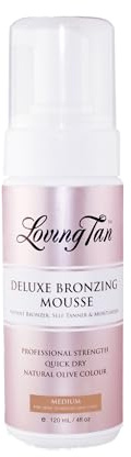 Loving Tan Deluxe Bronzing Mousse, Medium - Streak Free, Natural looking, Professional Strength Sunless Tanner - Up to 5 Self Tan Applications per Bottle, Cruelty Free, Naturally Derived DHA - 120ml