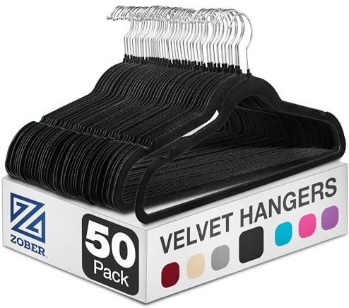 ZOBER Premium Non-Slip Velvet Hangers - Clothes Hangers (50 Pack) Ultra Thin Space Saving 360° Swivel Hook Strong and Durable Suit Hanger Hold Up-To 5 kg, Adult Coat Hangers