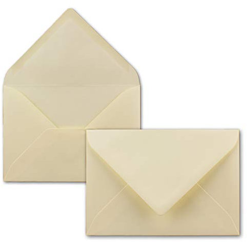 50 Briefumschläge B6-17,6 x 12 cm - Creme-Vanille Farbton, Nassklebung mit spitzer Klappe, 90 Gramm pro m², ohne Fenster