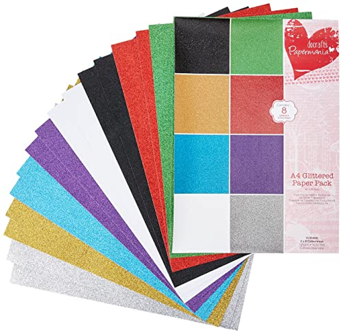 Papermania - Confezione da 16 Fogli Glitterati, Formato A4, Multicolore