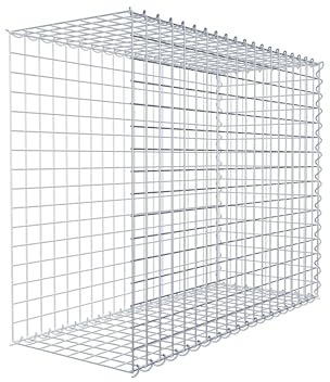 GABIONA Cesta de piedra de gavión rectangular, malla de 5 x 5 cm, profundidad de 40 cm, cesta de cultivo tipo 2, cierre de espiral, galvanizado (100 x 80 x 40 cm)