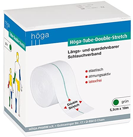 Höga Pharm Tube-Double-Stretch längs- und querdehnbarer Schlauchverband, grün 5,5 cm x 10 m, elastisch, atmungsaktiv, latexfrei, 1er Pack (1 x 1 Stück)