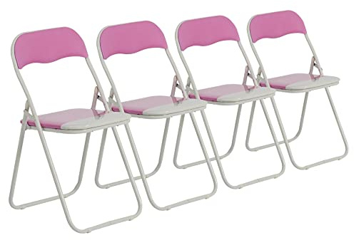 Harbour Housewares Padded Folding Chairs - Pink - Pack of 4 - Easy Store Metal Frame Foldable Desk Chair for Office, Dining, Kitchen
