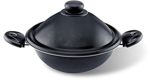 Pensofal, Padella wok, Serie BioStone®, VapSì Wok, Alluminio con rivestimento antiaderente, Diametro 24 cm, Maniglie in bakelite, Adatta All'induzione, Effetto Pietra, Nero