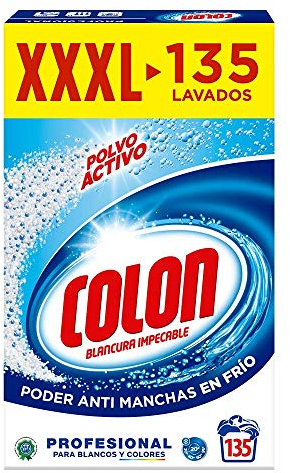 Colon Polvo Activo - Detergente para lavadora, adecuado para ropa blanca y de color, formato polvo - 135 dosis