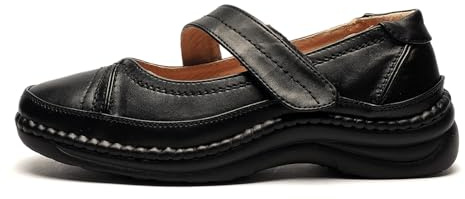 Boulevard XXX Wide Touch Fastening Bar EEE Fitting Shoes - Black PU, Ladies UK 5 / EU 38