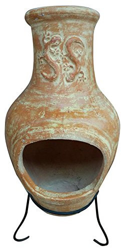 CHARLES BENTLEY Outdoor, Garden, Patio, Large Terracotta Clay Chimenea, Patio Heater, Easy To Assemble, Rustic Finish, Lizard Design, Burns Wood, Clay And Steel Stand, Weatherproof (80x40cm)